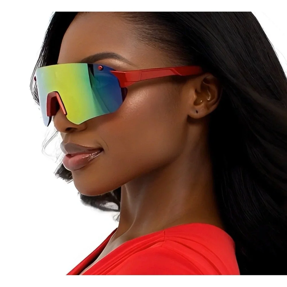Women Shades Outfit Fashion Sport Sunglasses Fire Red Mirrored Lens Reflective‎